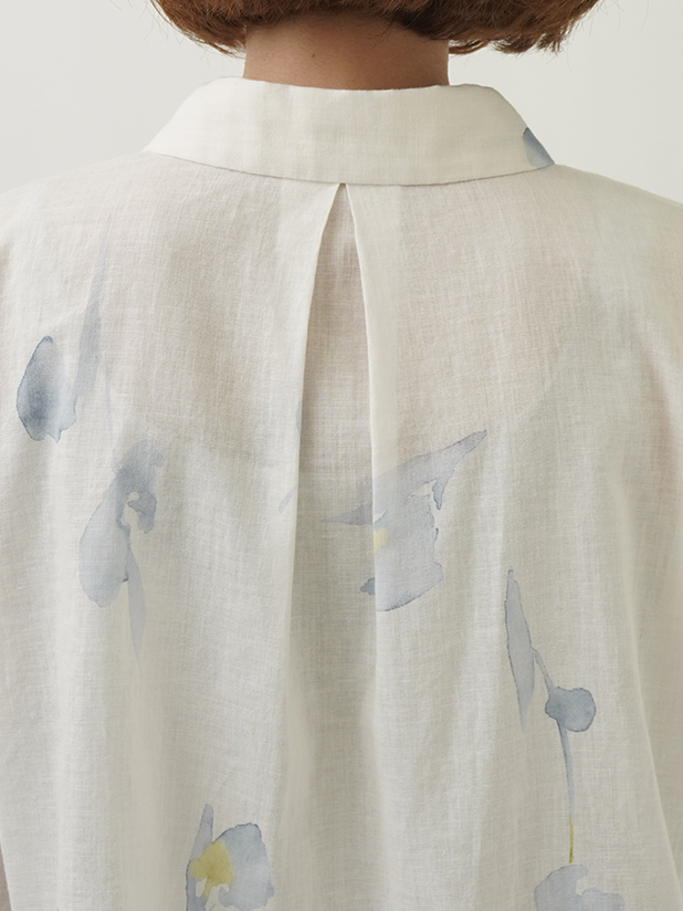 40／－ガーゼ月代柄 ワイド襟8分袖シャツ