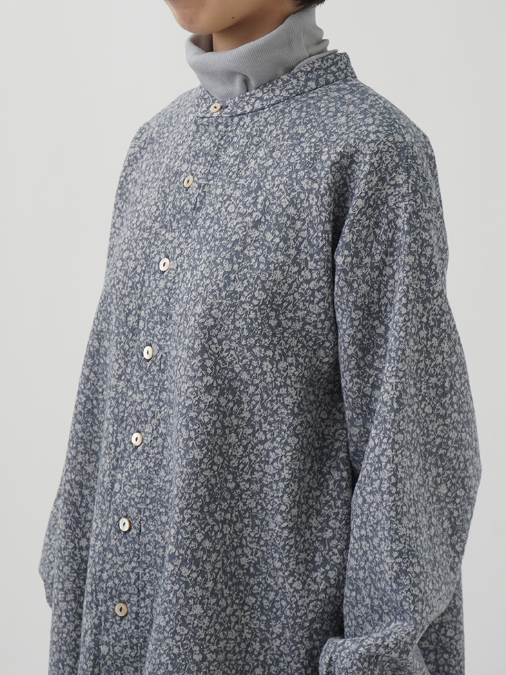 STONE  プルオーバーシャツ 40／－JQ草の花柄 スタンド襟オーバーシャツ