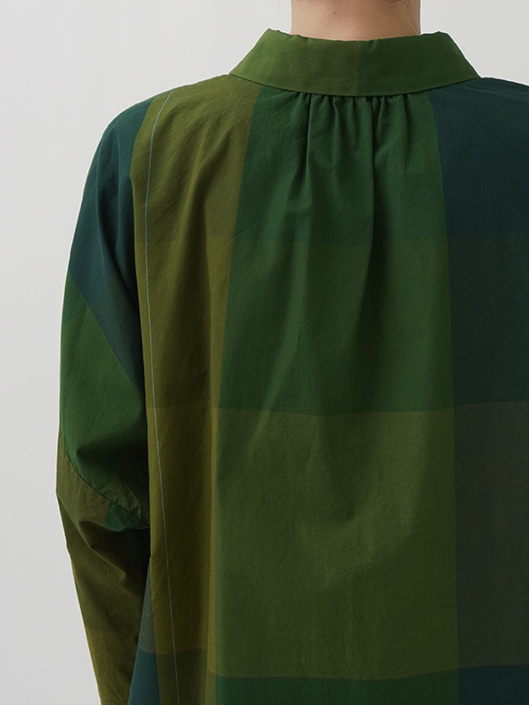 60／1スーピマタイプライターチェック ドルマン袖シャツ