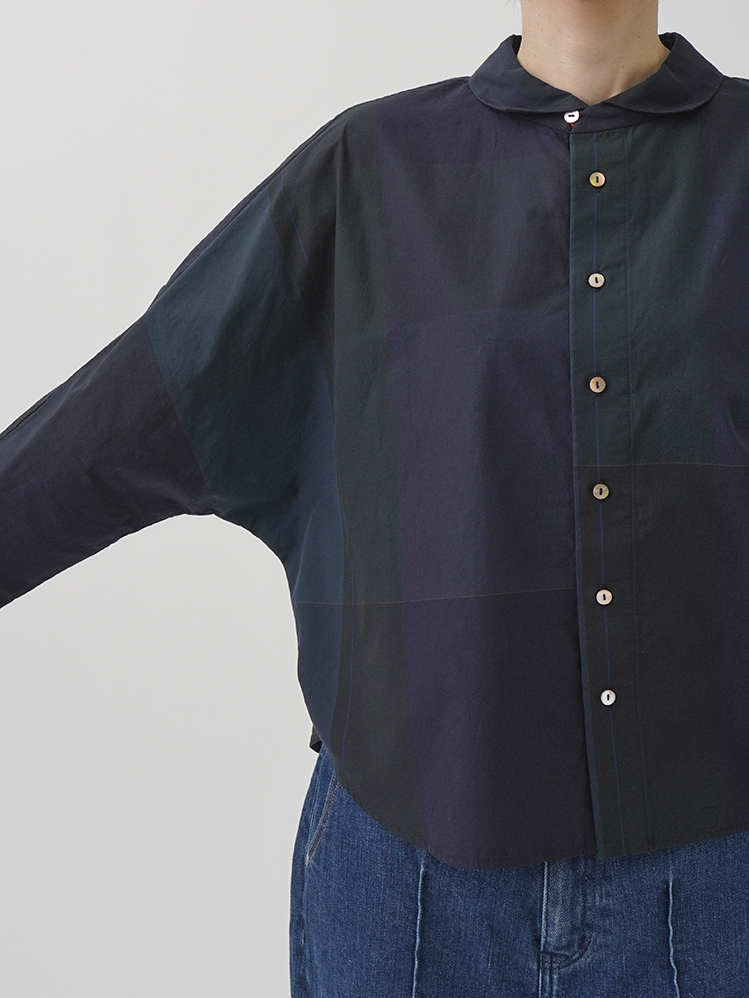 60／1スーピマタイプライターチェック ドルマン袖シャツ