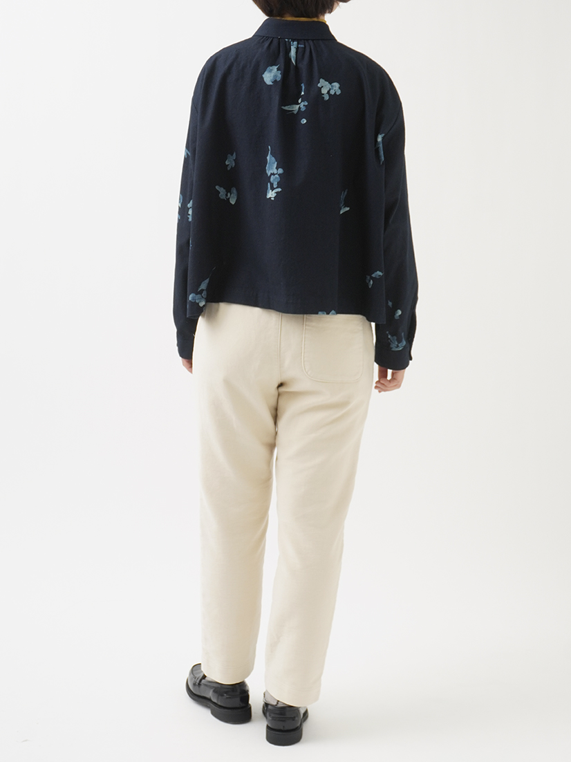 16／－ID平織 野山柄 ワイド襟オーバーシャツ