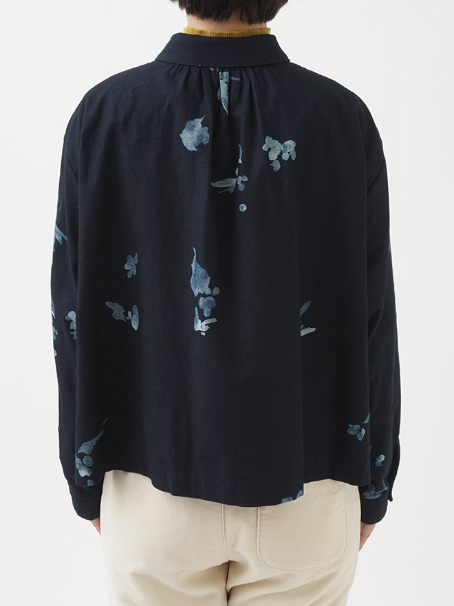 16／－ID平織 野山柄 ワイド襟オーバーシャツ