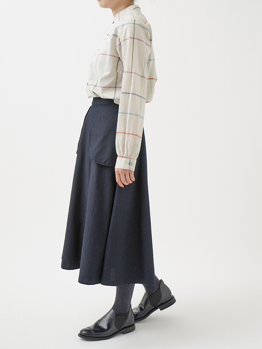 新作 インドカディブーケストライププリントのぐるぐるスカート（インディゴ） 45R｜インドカディブーケストライププリントのぐるぐるスカート