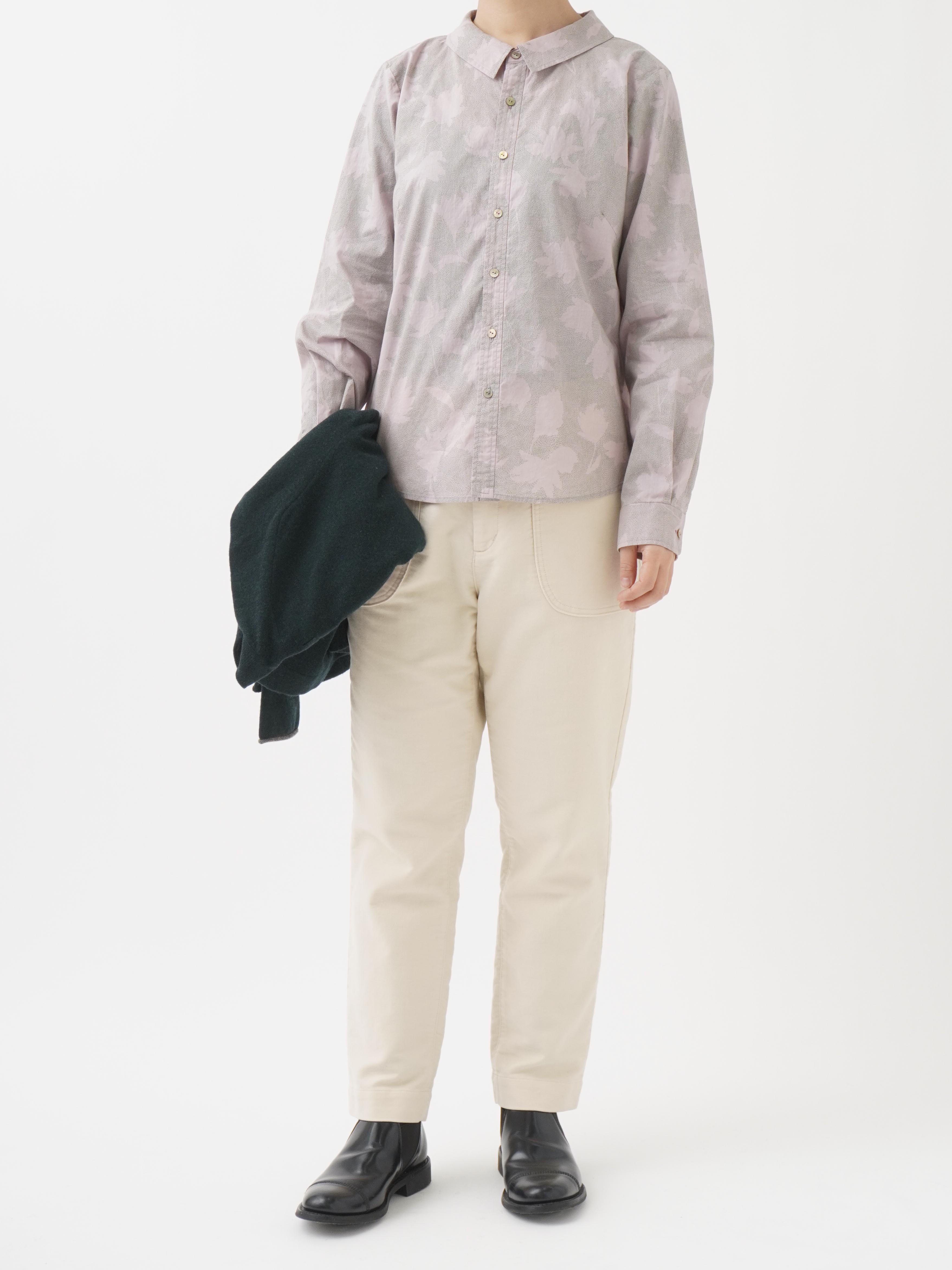 60／－ローン石蕗柄 オフネックワイド襟シャツ