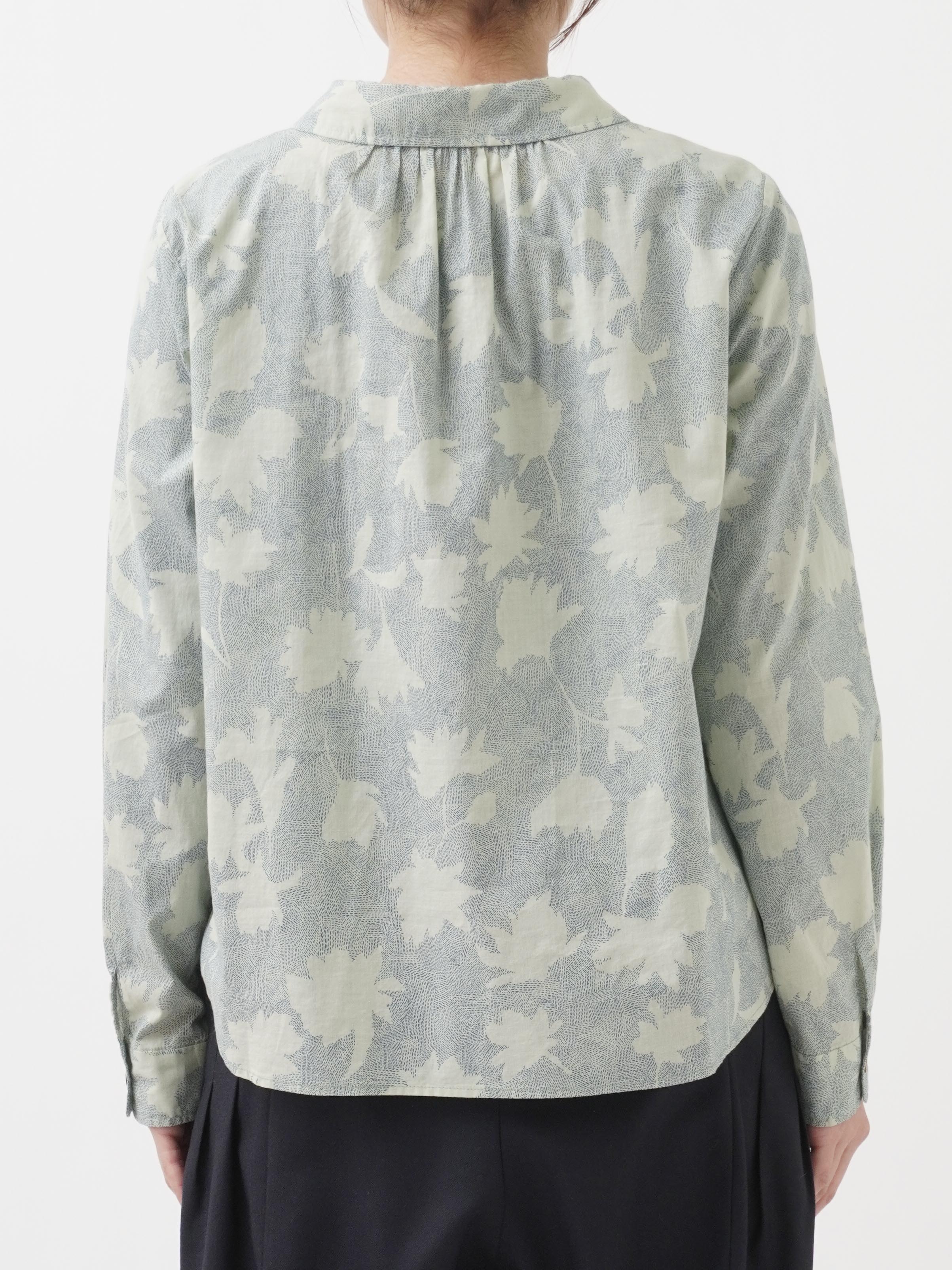 60／－ローン石蕗柄 オフネックワイド襟シャツ