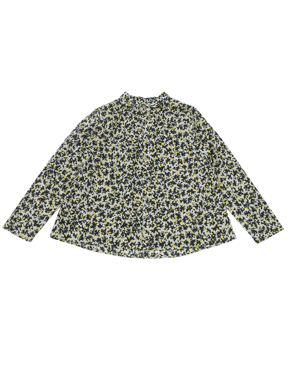 ６０／－ローンエゾタンポポ柄　ウィング襟フレアシャツ