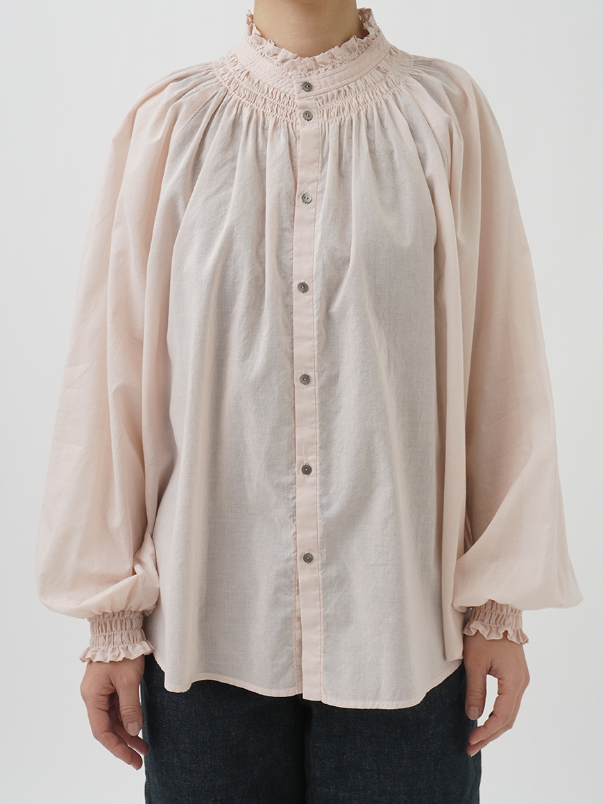 ８０／－ローンワッシャー　スモッキングシャツ ピンク 80／－ローンワッシャー スモッキングシャツ