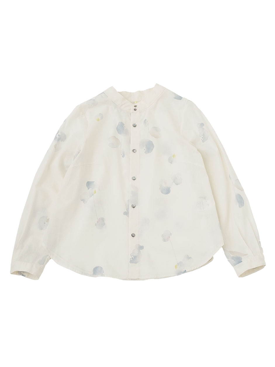 ６０／－ローンおぼろ柄　オフスタンド襟シャツ