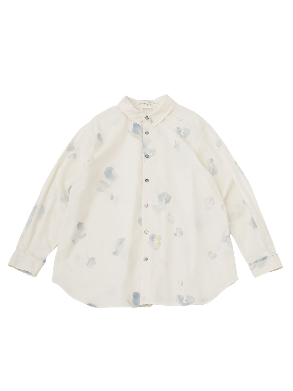 ６０／－ローンおぼろ柄　レギュラー襟オーバーシャツ
