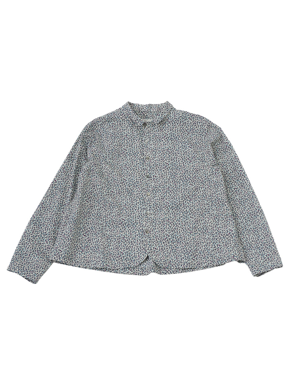 ６０／－ローン青実柄　ちび襟シャツ