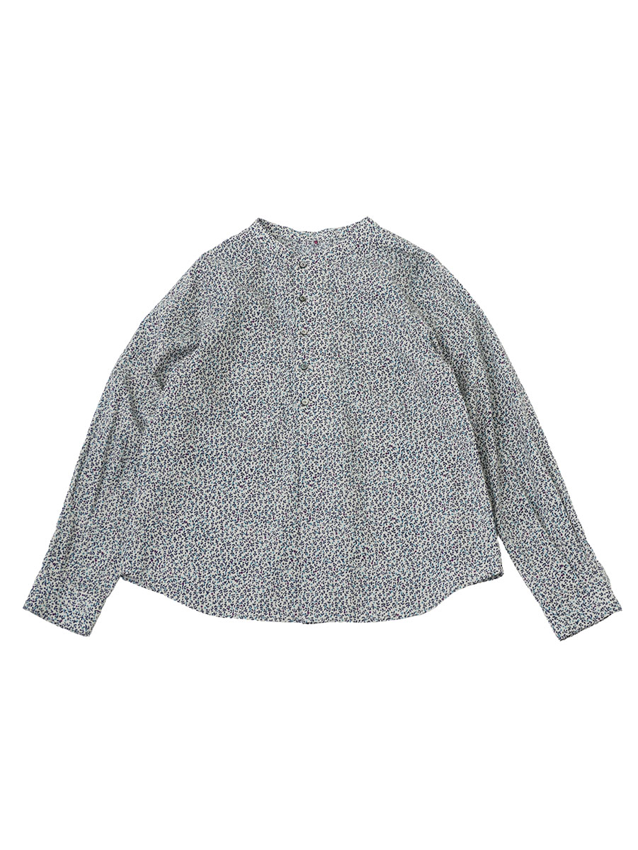 ６０／－ローン青実柄　スキッパーシャツ