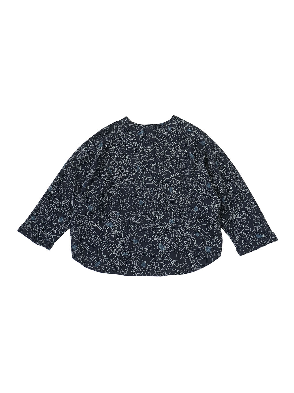 １６／－インディゴガーゼふふむ柄　オフスタンド襟シャツ