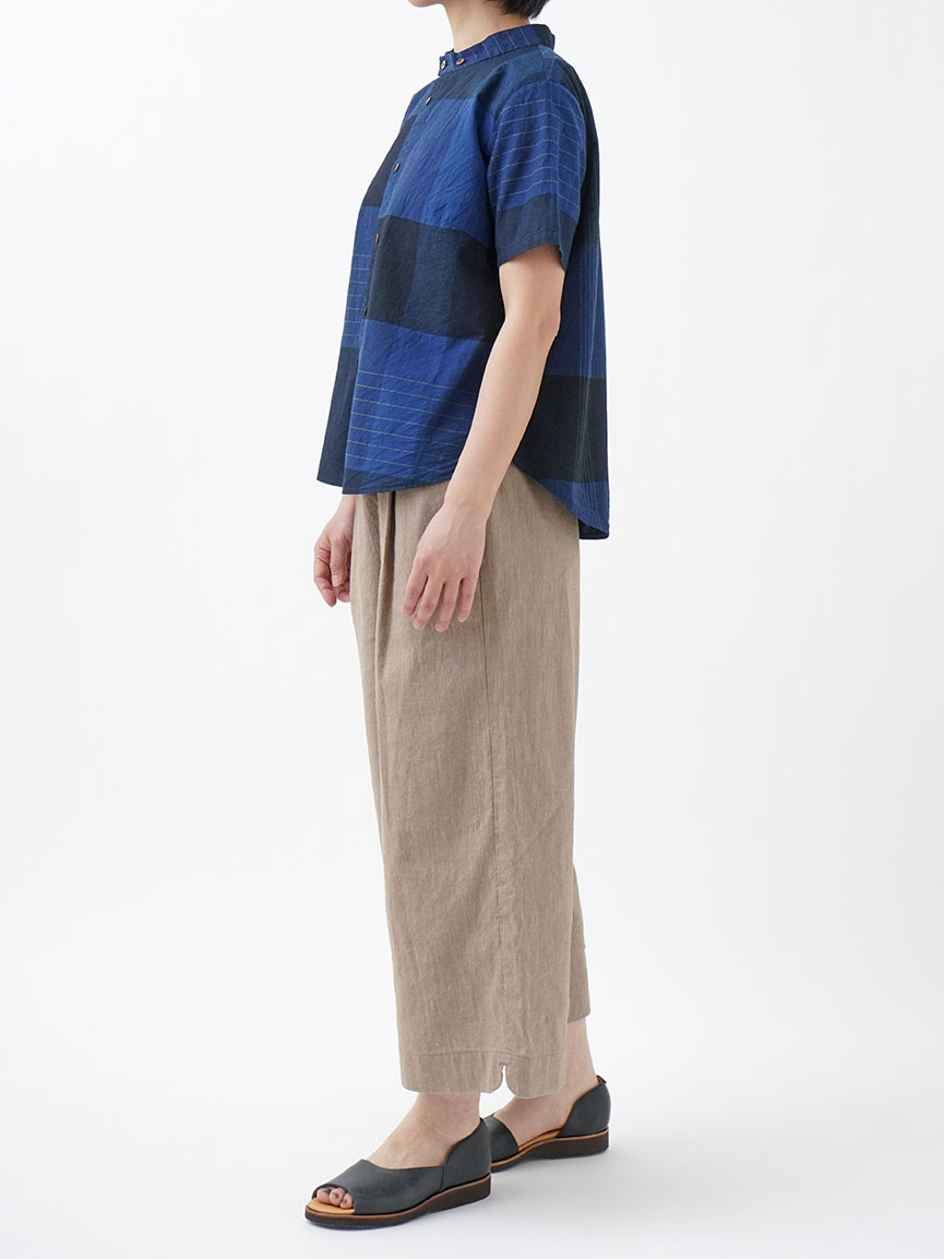 パラスパレス 40/-✕38.5／ー インディゴ ローンチェック 半袖 シャツ 40／－×38．5／－インディゴローンチェック 半袖シャツ
