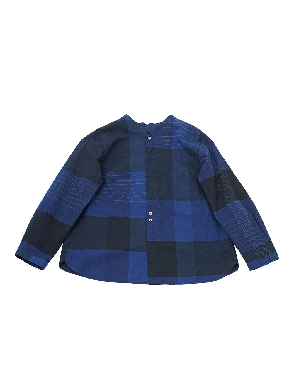 ４０／－×３８．５／－インディゴローンチェック　８分袖シャツ