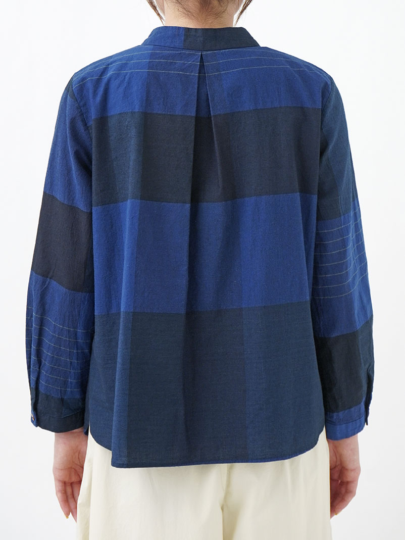 40／－×38．5／－インディゴローンチェック 8分袖シャツ