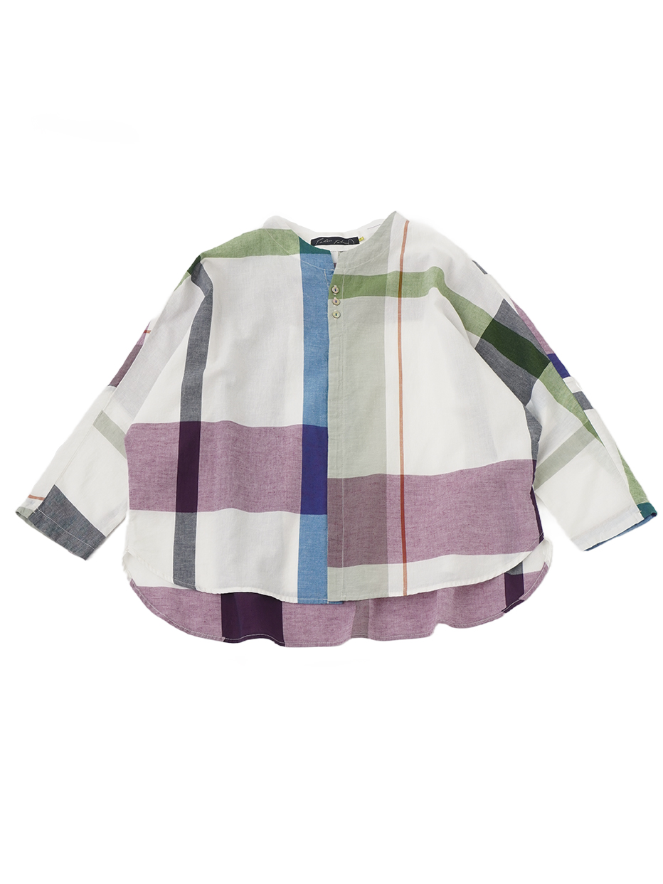 ４０／－綿麻　目と耳のチェック’２６　ドルマン袖シャツ