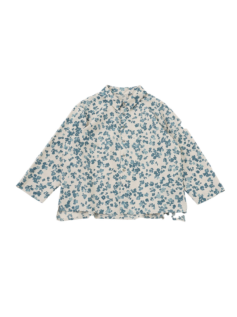 綿麻ボイルワッシャー山紫陽花柄　ワイド襟オーバーシャツ