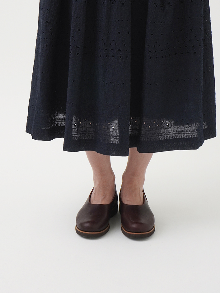 38．5／－インディゴガーゼ月宵柄刺繍 タックギャザースカート