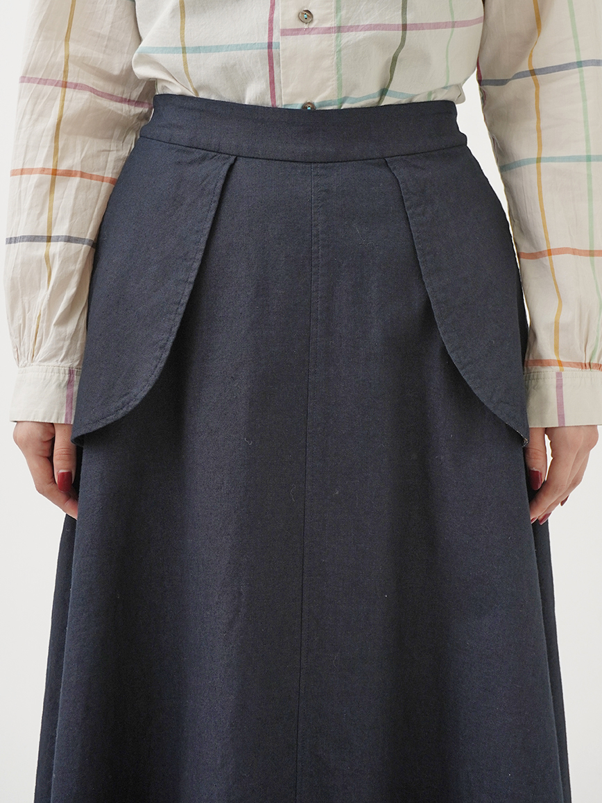 16／－インディゴ平織 ふらしポケットフレアスカート