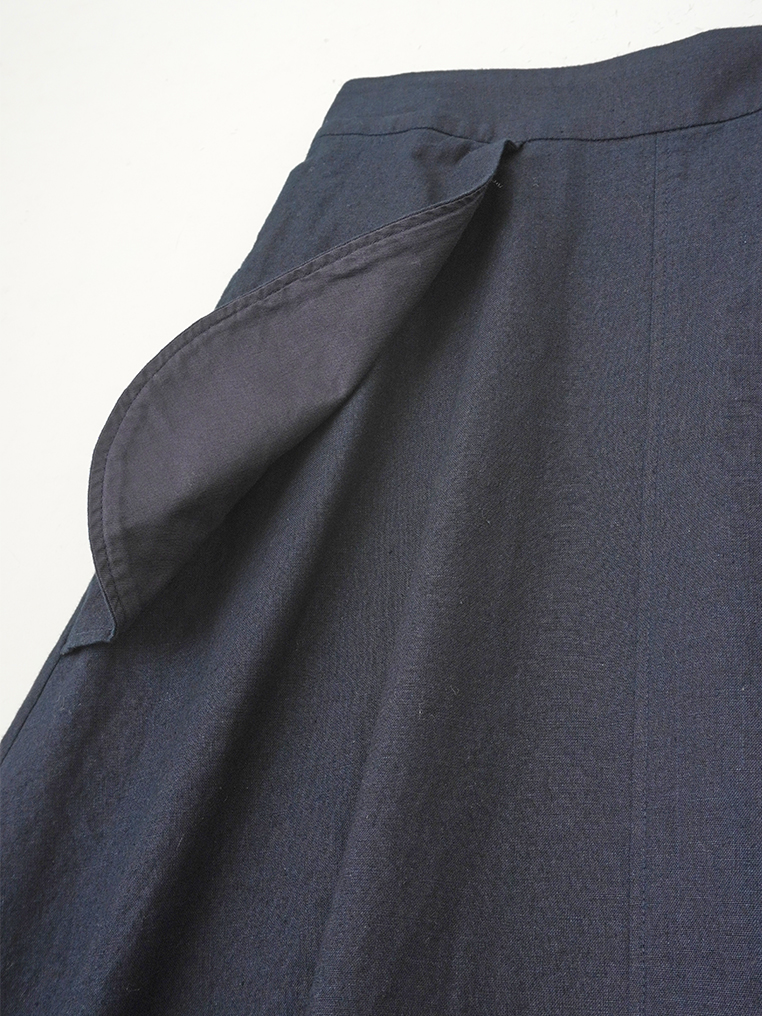 16／－インディゴ平織 ふらしポケットフレアスカート