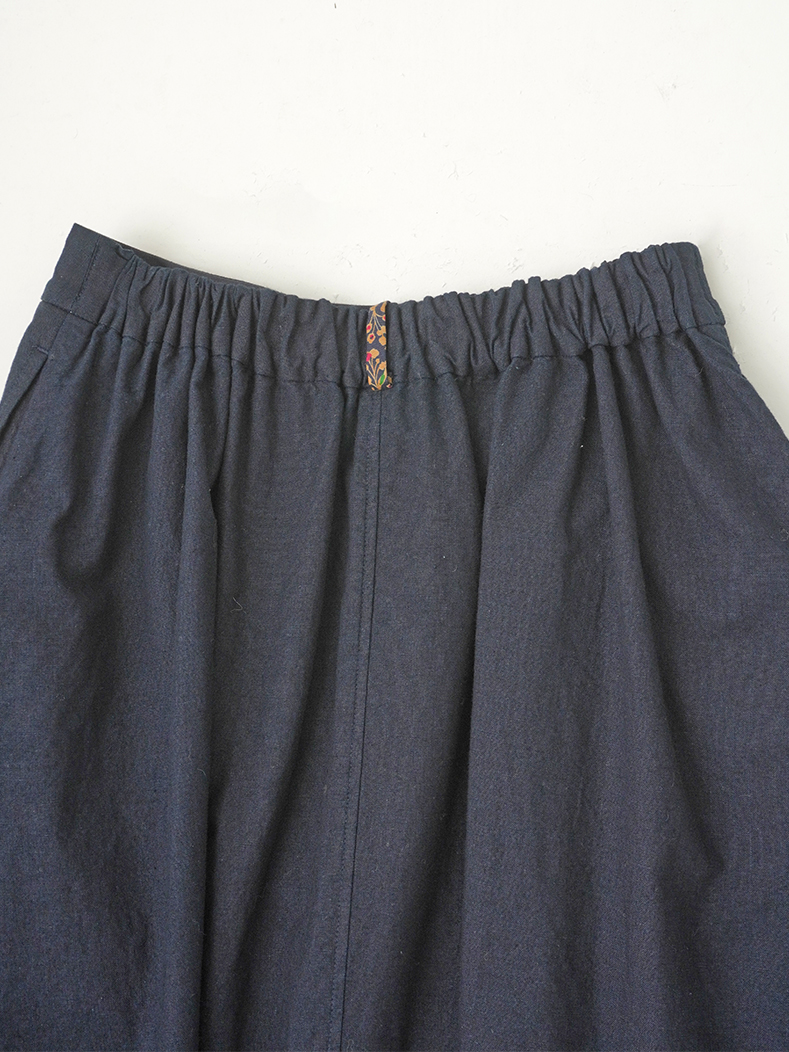16／－インディゴ平織 ふらしポケットフレアスカート