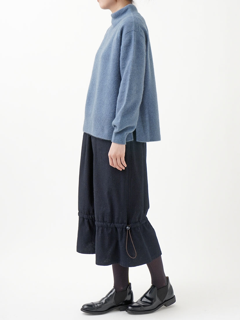 16／－インディゴ平織×フリース ドローコード付スカート