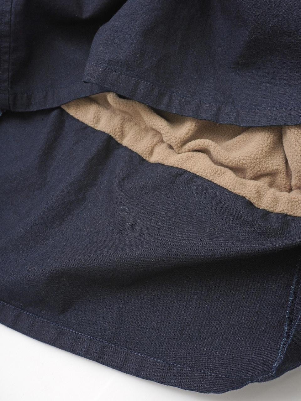 16／－インディゴ平織×フリース ドローコード付スカート