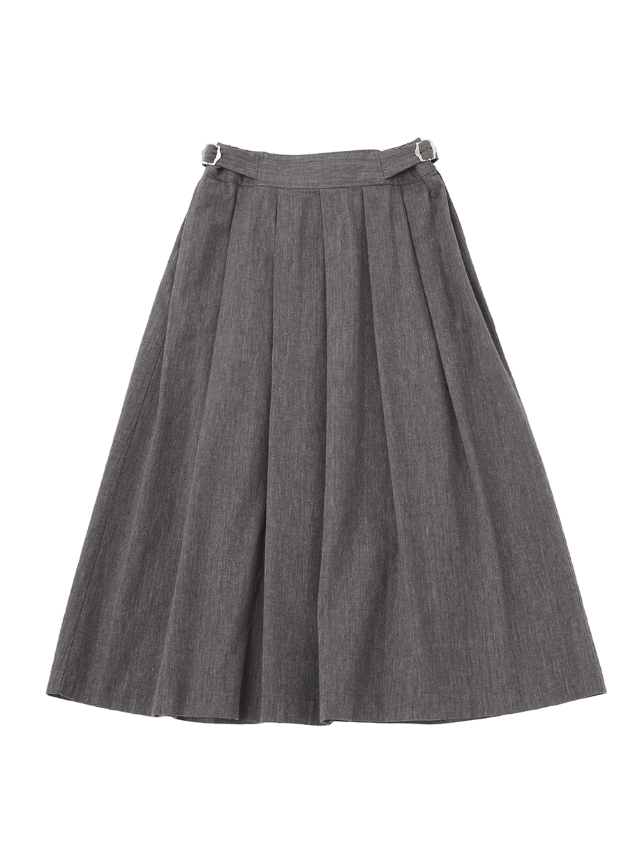 19／－ラフィウールシャンブレー タックフレアスカート