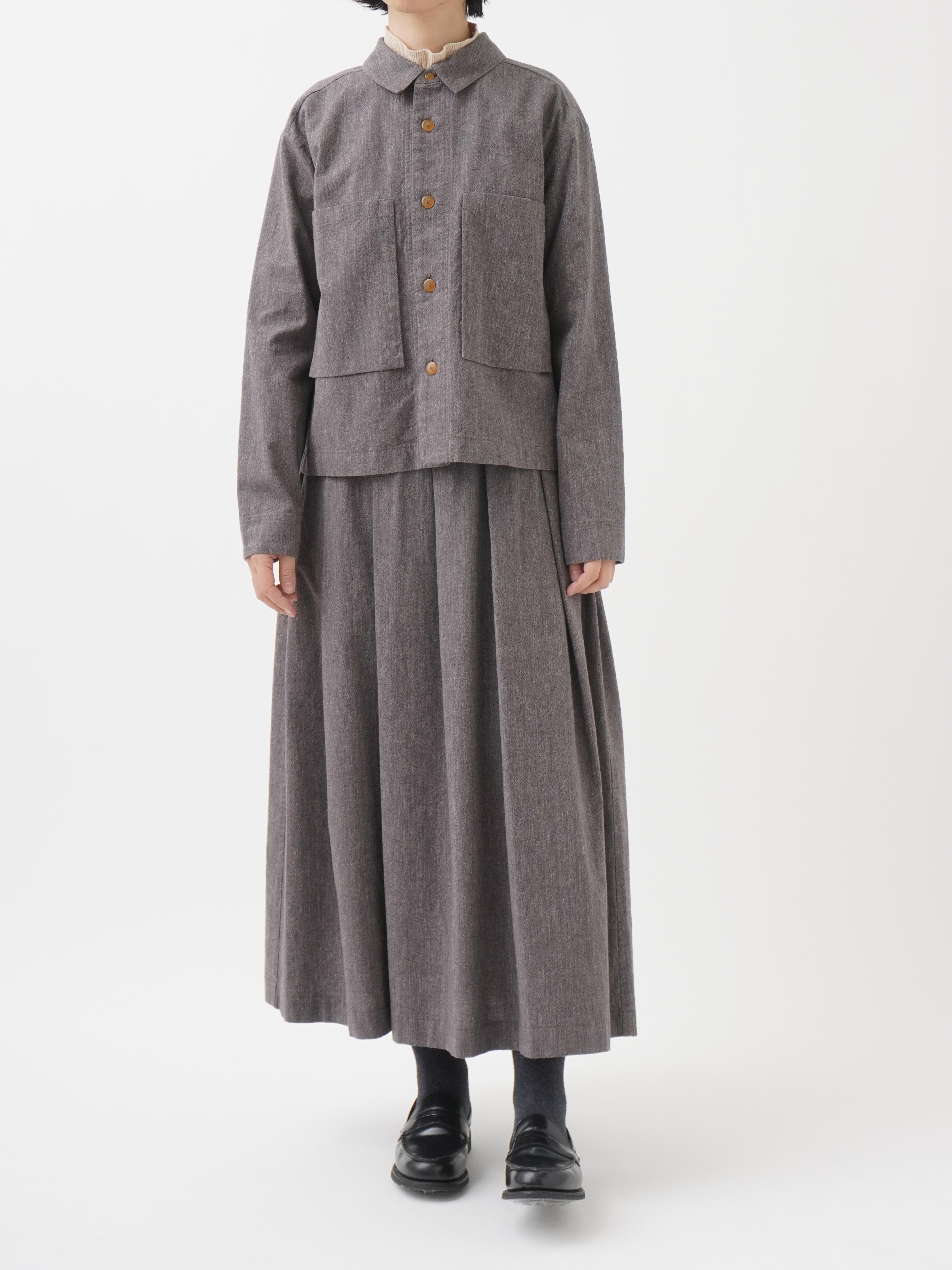 19／－ラフィウールシャンブレー タックフレアスカート