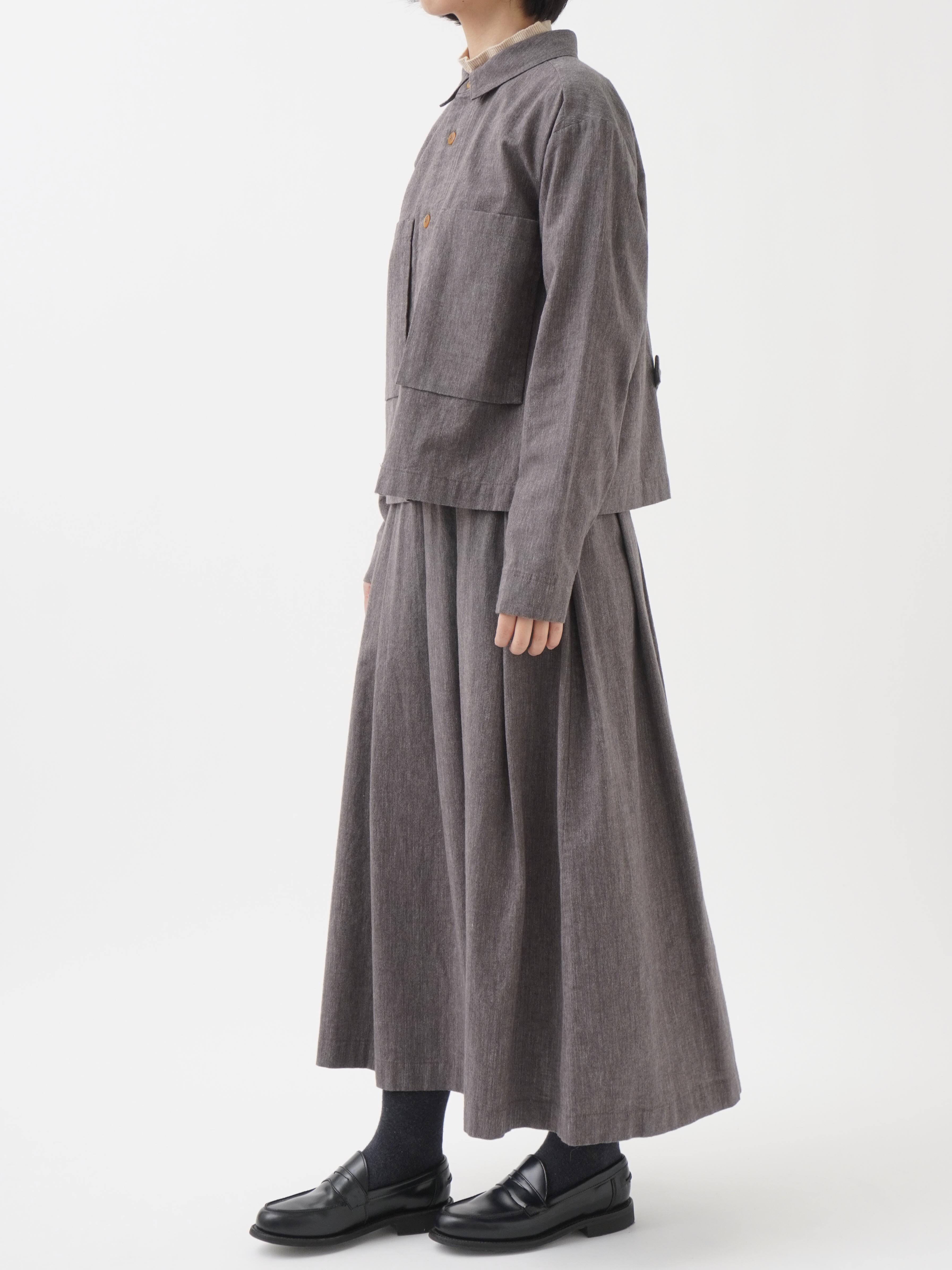 19／－ラフィウールシャンブレー タックフレアスカート