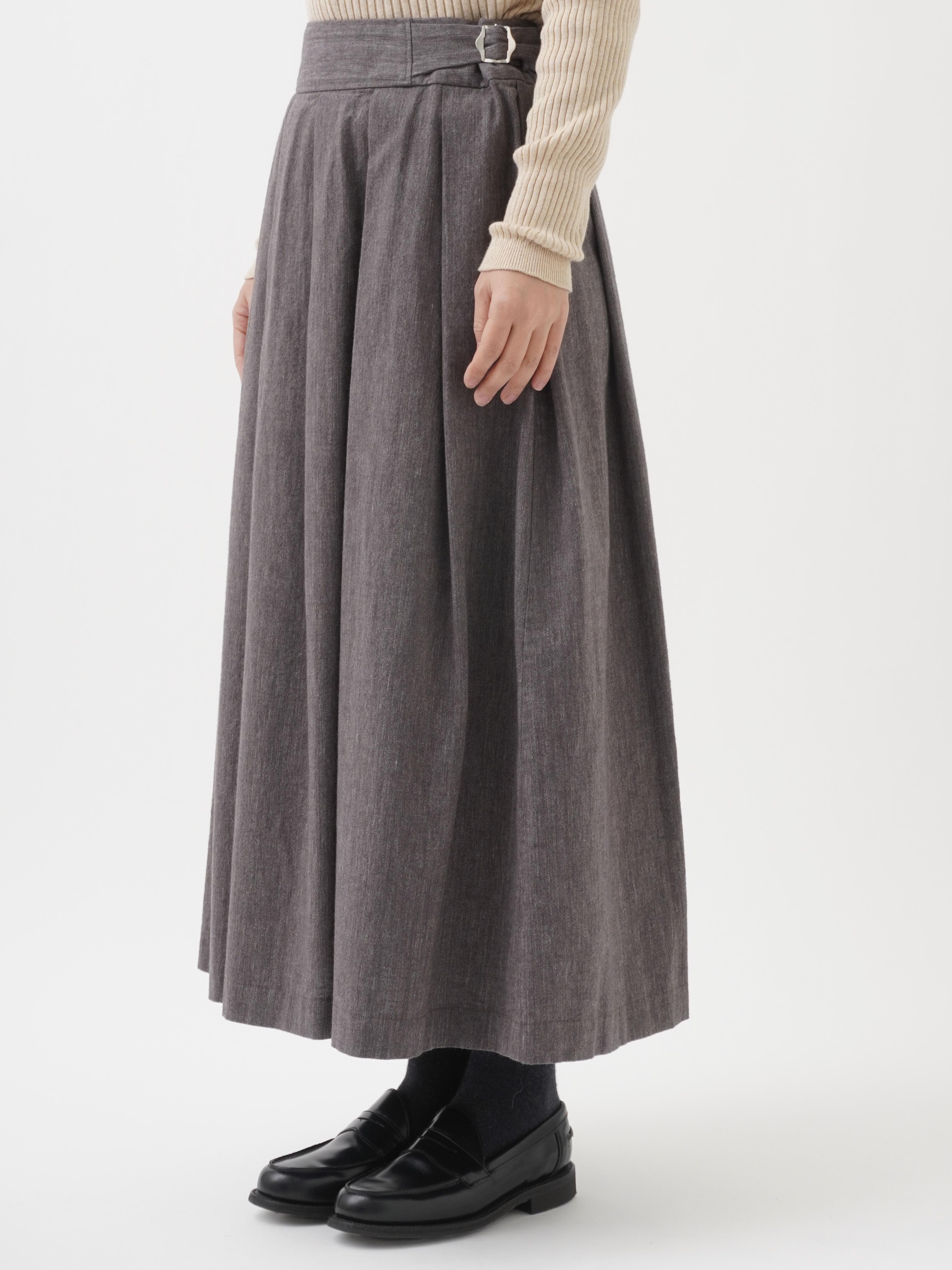 19／－ラフィウールシャンブレー タックフレアスカート