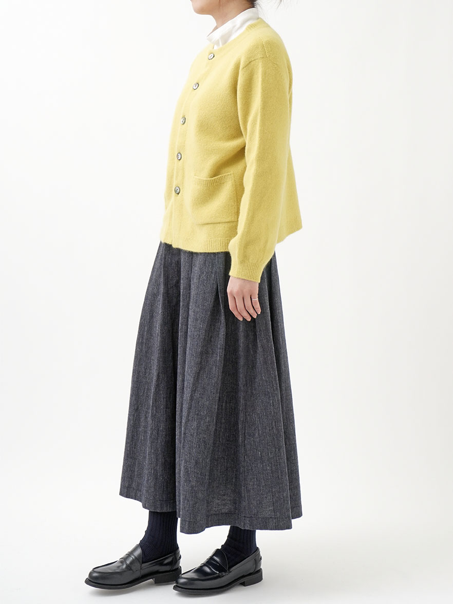 19／－ラフィウールシャンブレー タックフレアスカート