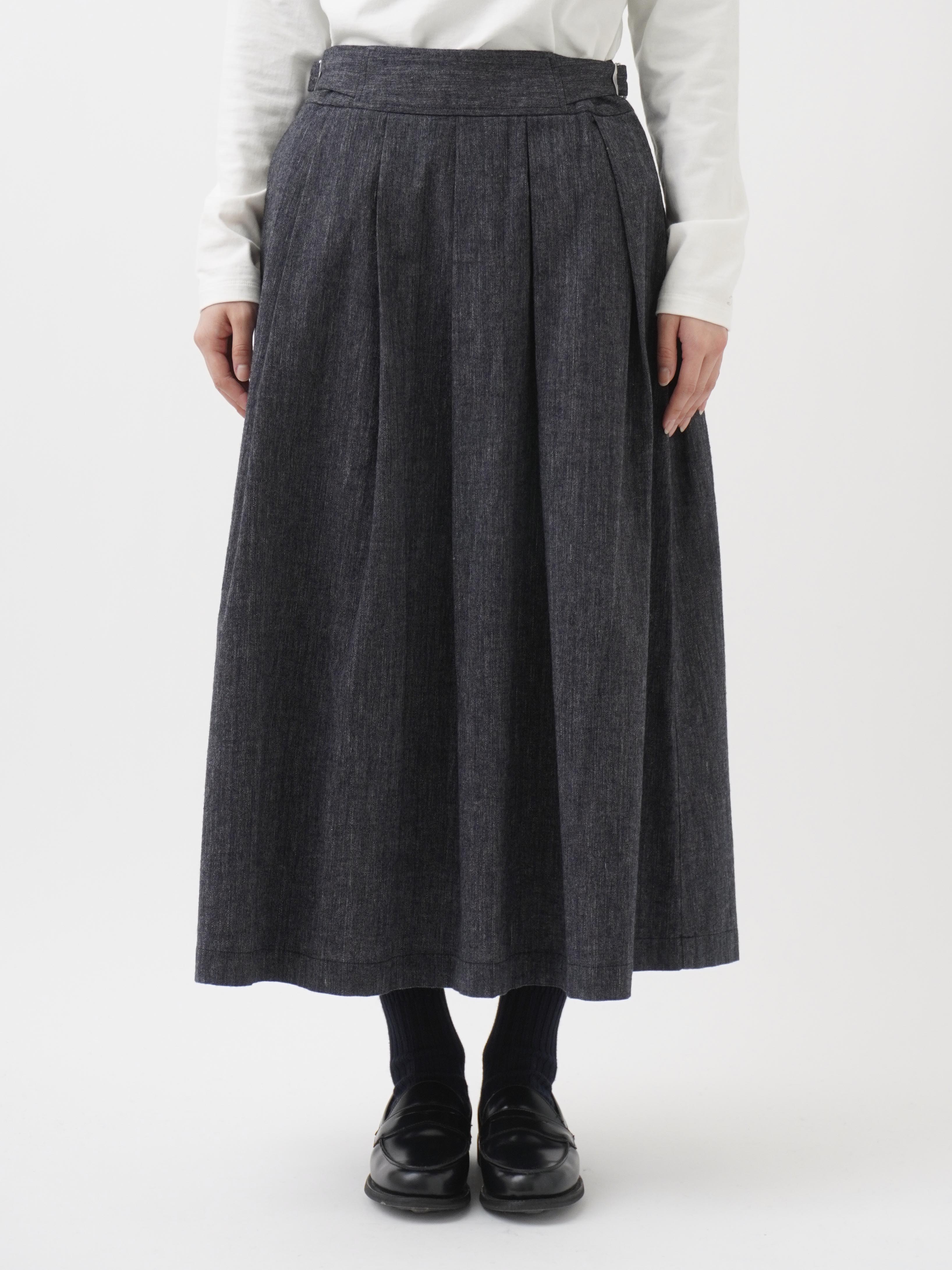 19／－ラフィウールシャンブレー タックフレアスカート