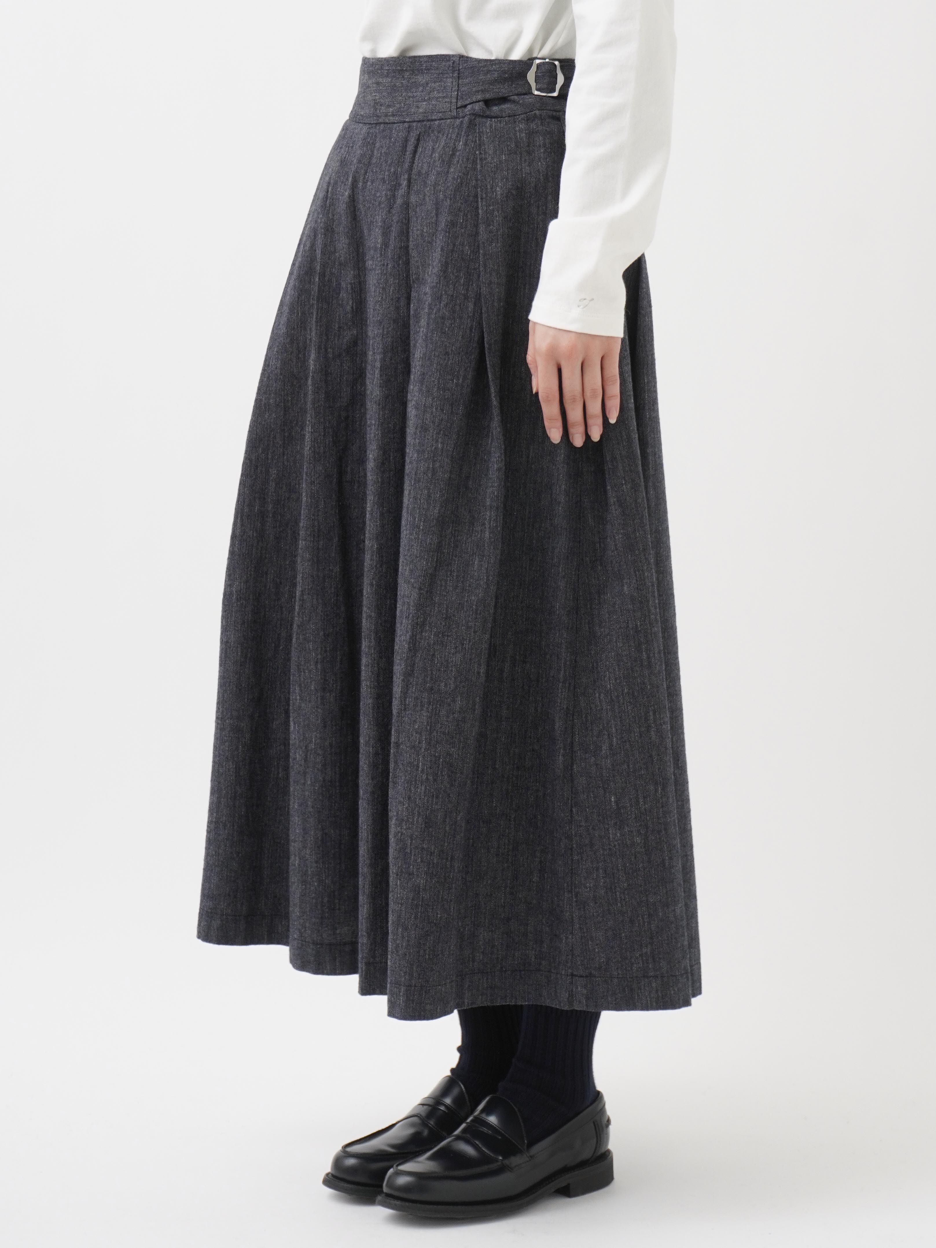 19／－ラフィウールシャンブレー タックフレアスカート