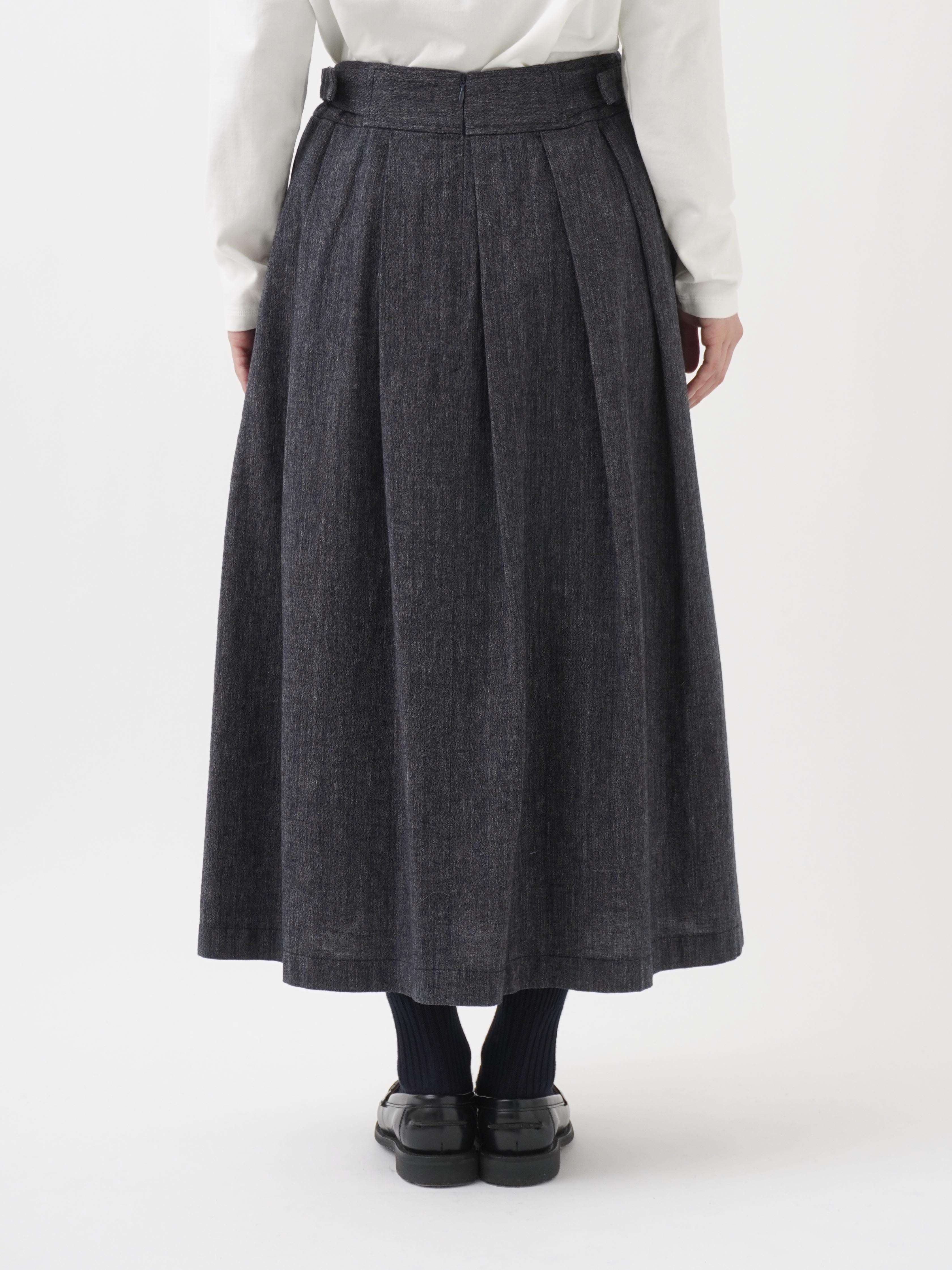 19／－ラフィウールシャンブレー タックフレアスカート