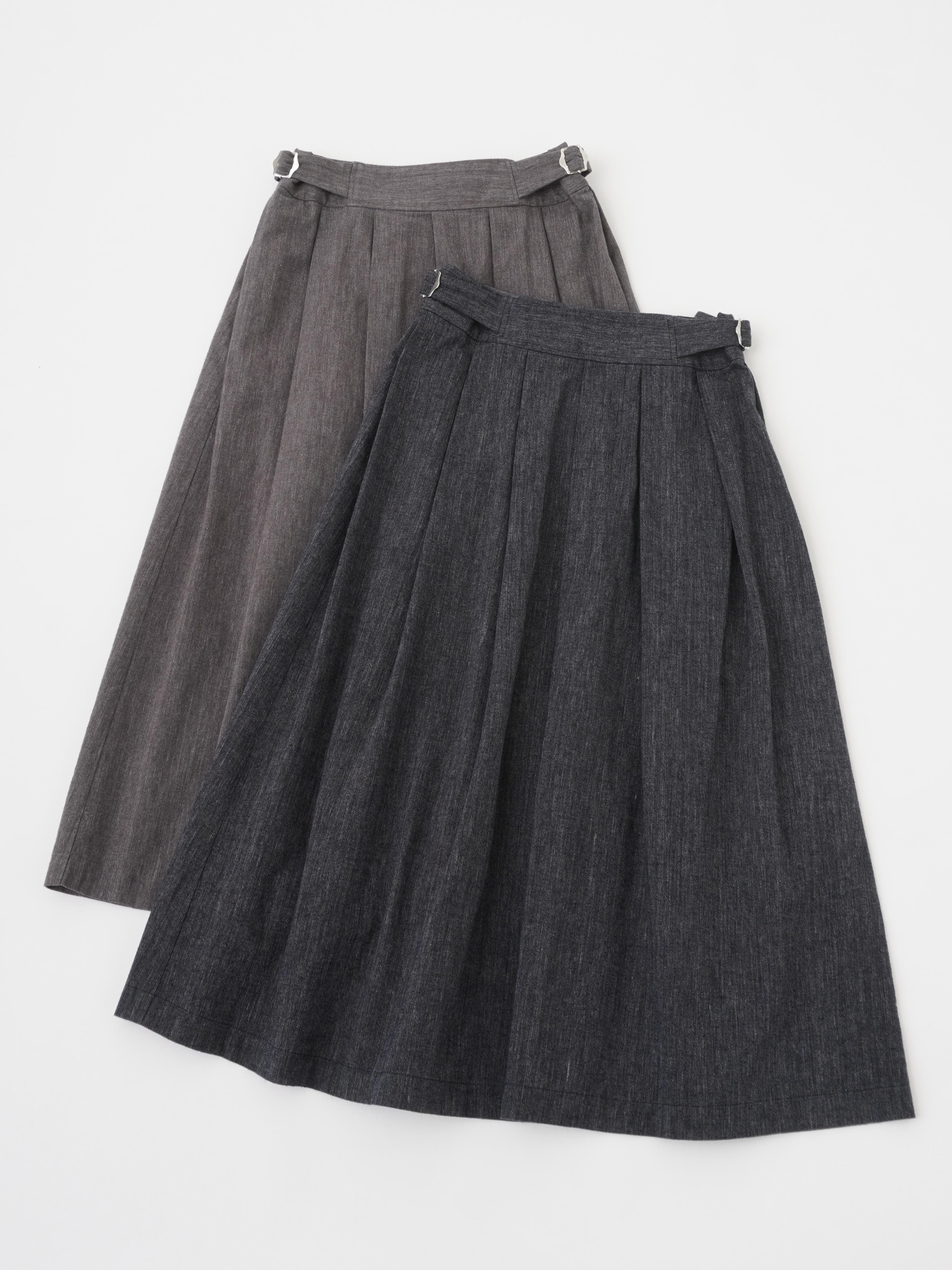 19／－ラフィウールシャンブレー タックフレアスカート