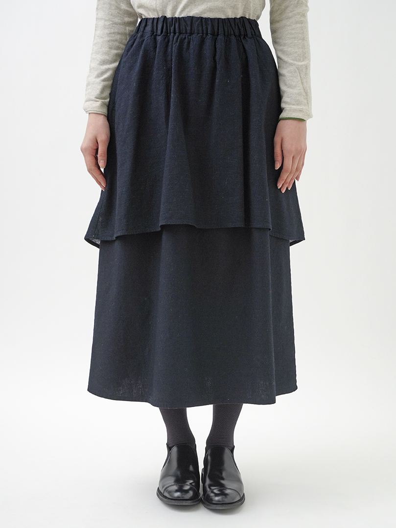 16／－インディゴ平織 ペプラムスカート