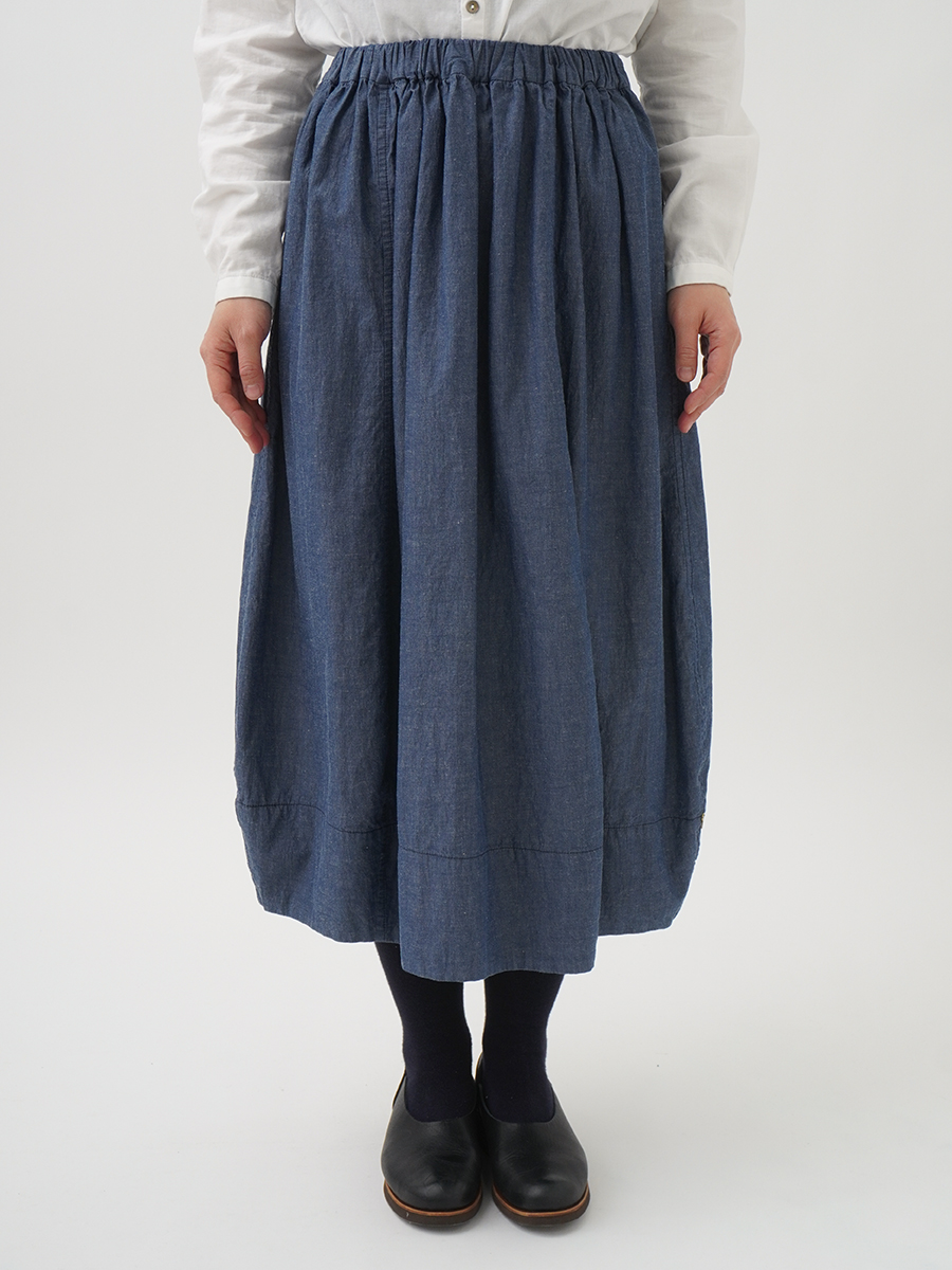 綿麻シャンブレーワッシャーバルーンギャザースカート