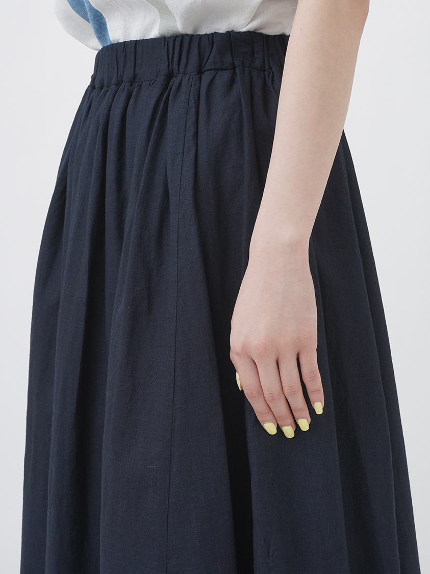 3345 45R ロングスカート ドッド柄 インディゴ超ガーゼプリントSKIRT 38．5／－インディゴガーゼ コクーンギャザースカート