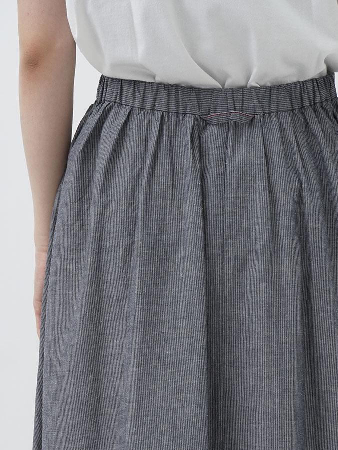コットンリネンストライプ タックギャザースカート