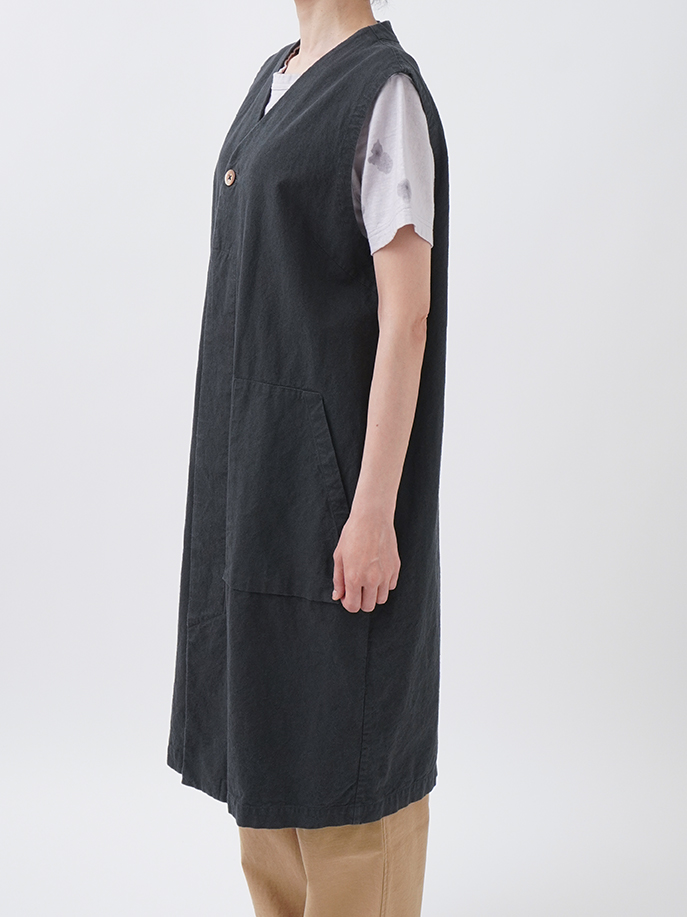 パラスパレス 麻 リネン ベスト ジレ リネンコットンキャンバス 丈長ジレ
