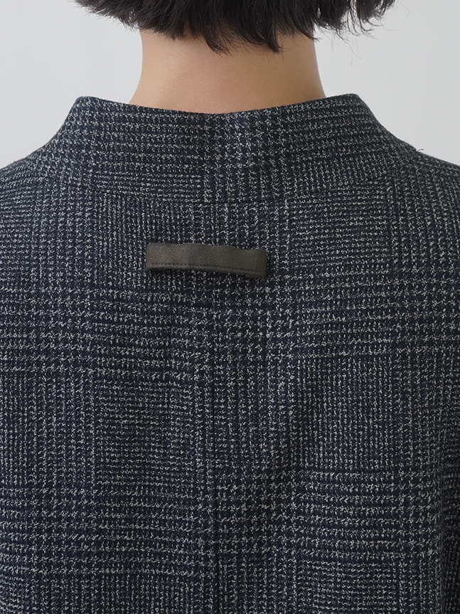 撚り杢インディゴコットンツィード オフスタンド襟ベスト