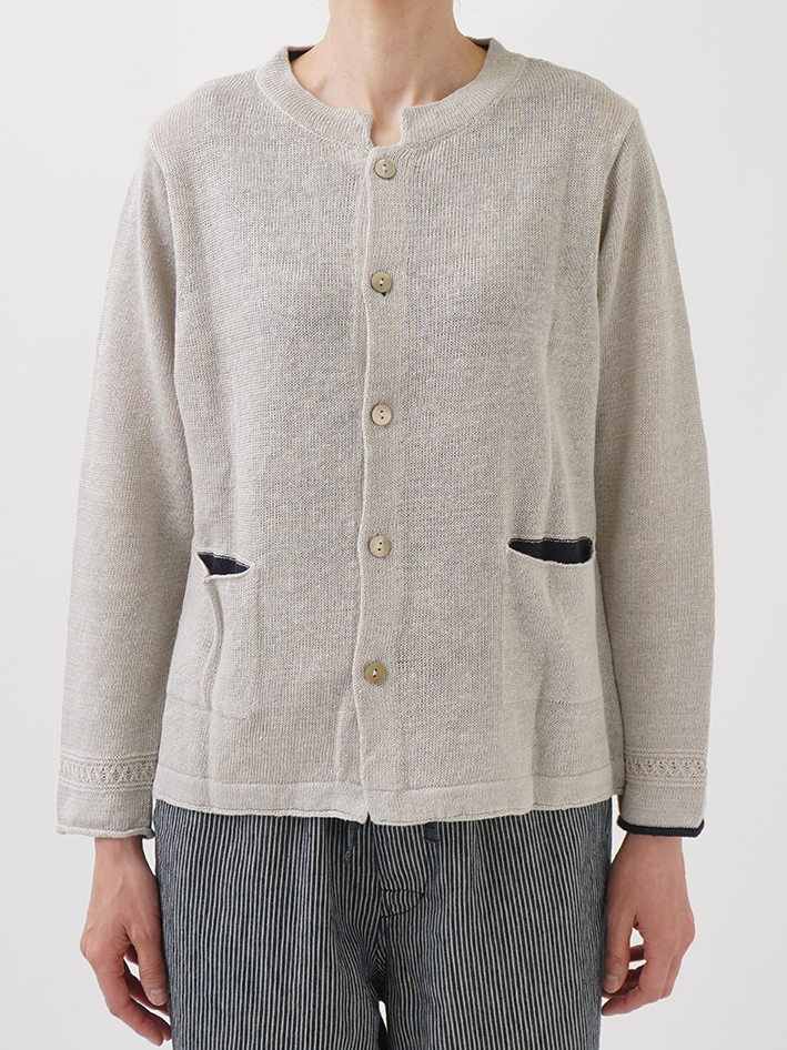 7Gリネン度詰 スタンド襟カーディガン