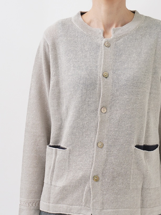 7Gリネン度詰 スタンド襟カーディガン