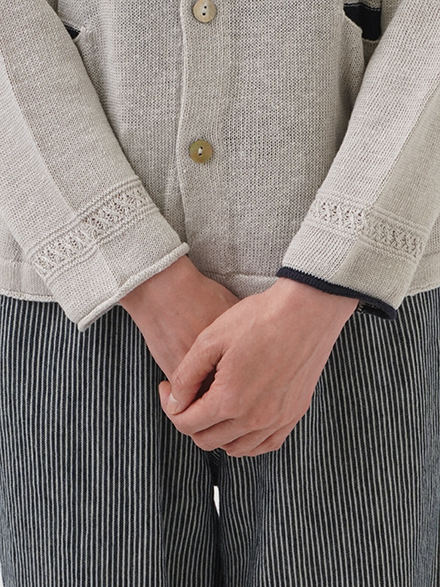 7Gリネン度詰 スタンド襟カーディガン