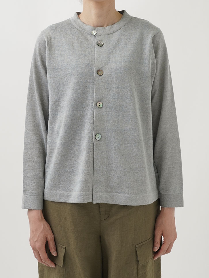 12Gコットンリネン杢 ボトル襟カーディガン