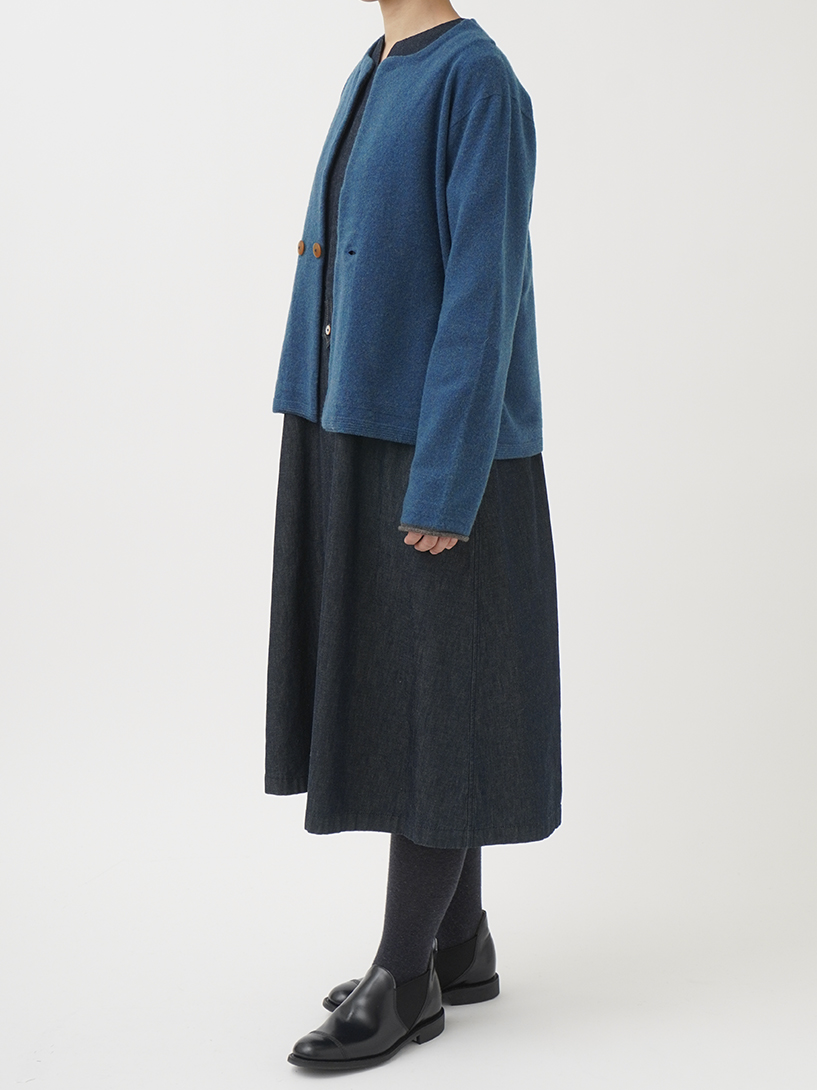 12Gラムウールボイル クルー襟カーディガン