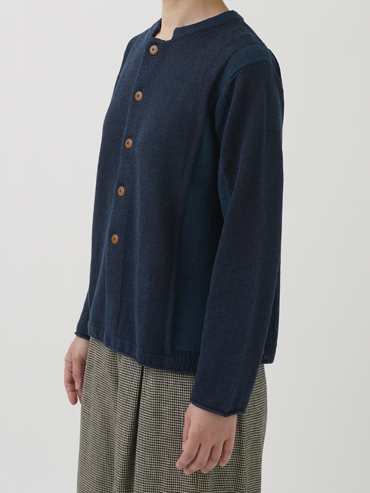 TAN◆カーディガン(厚手)/FREE/コットン/KHK/tn17ss036 9Gリネンコットン スタンド襟カーディガン