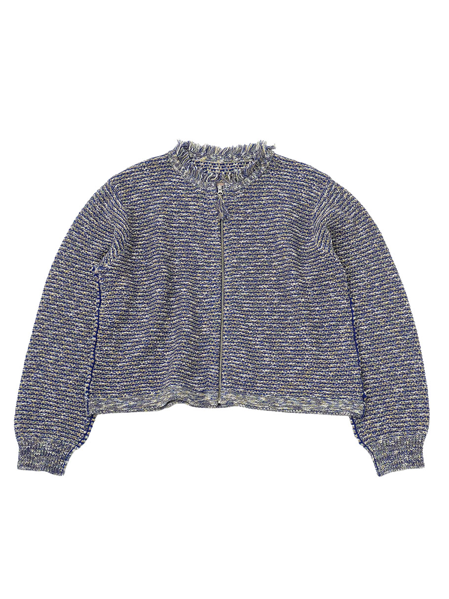 ７Ｇツイードニット　クルー襟カーディガン