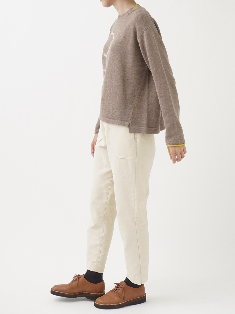 7G山茶花柄ニット クルー襟プルオーバー